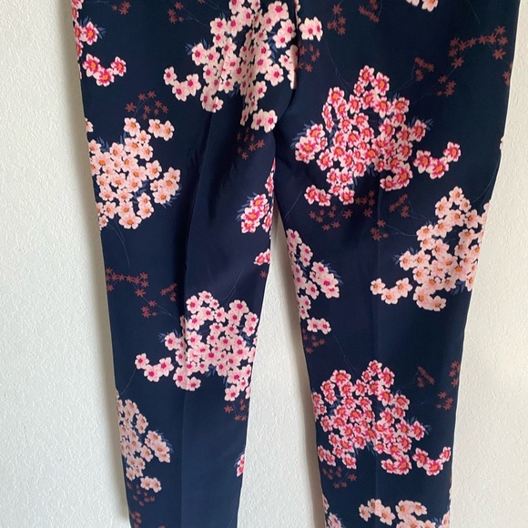 Grayson Navy Blue Pink Cherry Blossom Print Straight Ankle Leg Workwear Pants L - Picture 10 of 11